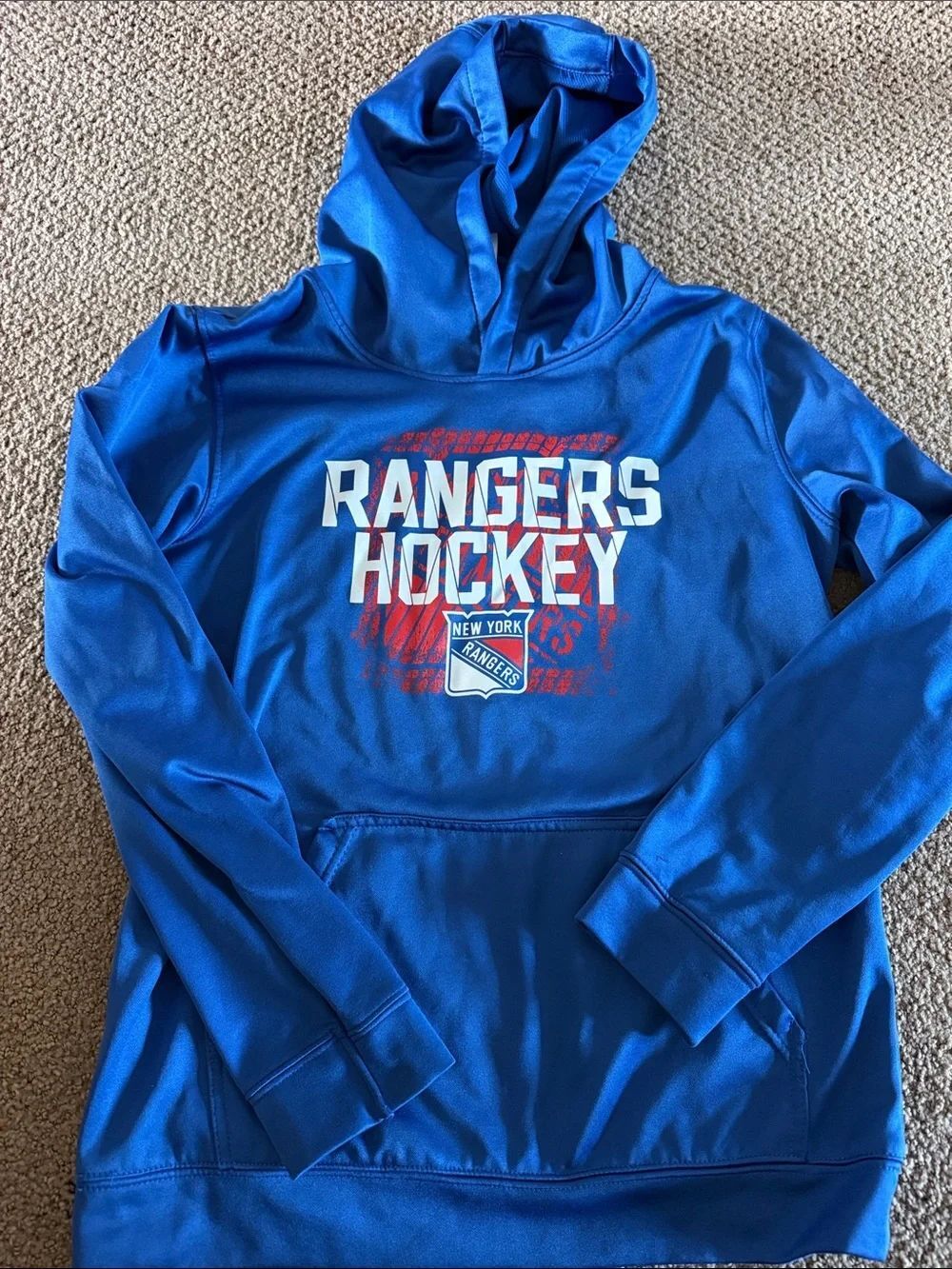 NHL New York Rangers Large 14-16 Hoodie Royal Blue Kangaroo Pocket Sweatshirt